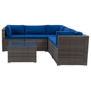 Parksville Patio Sectional Set 6pc, Blended Gray/Oxford Blue