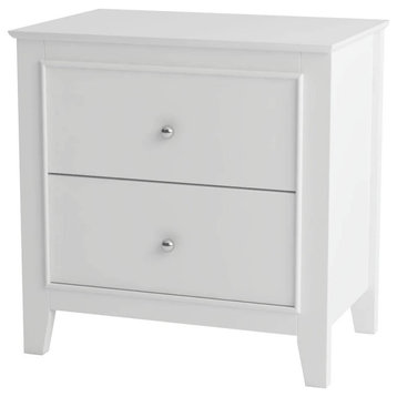 Elegant Nightstand, Asian Hardwood Construction With 2 Drawers and Silver Knobs