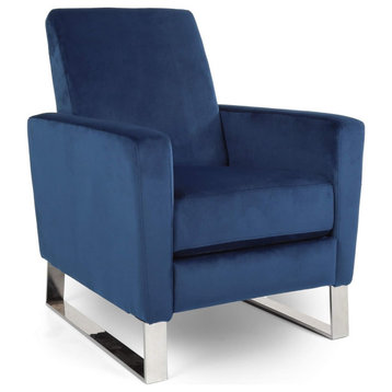 Modern Recliner Chair, Stainless Steel Legs With Velvet Cushioned Seat, Cobalt
