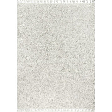 Mercer Shag Plush Tassel Area Rug, White, 5 X 8