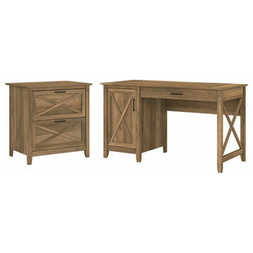 Pemberly Row Engineered Wood 54W Computer Desk w/ File Cabinet in Reclaimed Pine