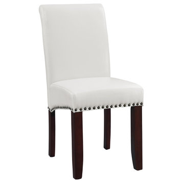 Parsons Dining Chair With Antique Bronze Nail Heads, Cream Faux Leather