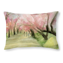Pink and Green Cherry Blossoms Throw Pillows - Decorative Pillows