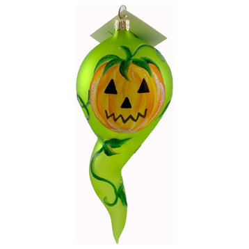 Laved Italian Ornaments Pumpkin Ghost With Leaves Glass Halloween Carved F31568