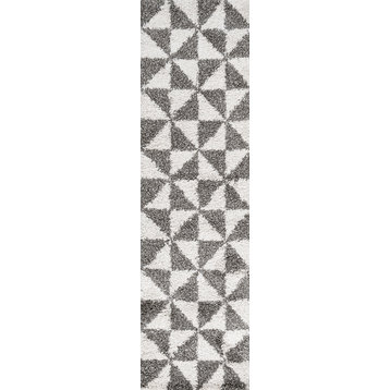 Alcudia Geometric Shag Beige/Dark Gray 2'x8' Runner Rug