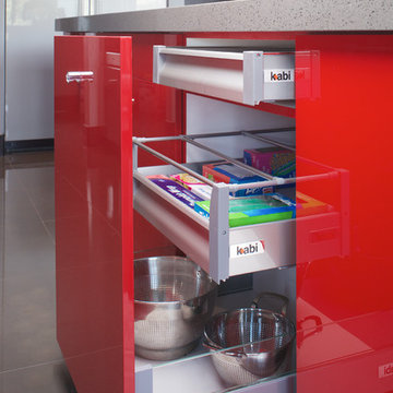 Red and Silver High-Gloss Kitchen