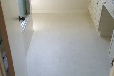 Water Damage Restoration, New Bathroom Linoleum Flooring & Toilet.