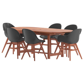 Amazonia 5 Piece Oval Patio Dining Set, Black Plastic/Resin Chairs