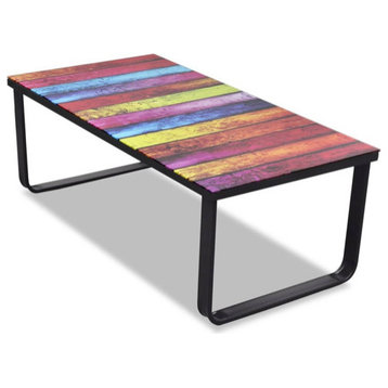 vidaXL Coffee Table Accent End Table Side Table with Rainbow Printing Glass Top