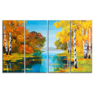 "Birch Forest Near the River" Landscape Canvas Print