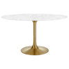 Lippa 54" Oval Artificial Marble Dining Table in Gold White