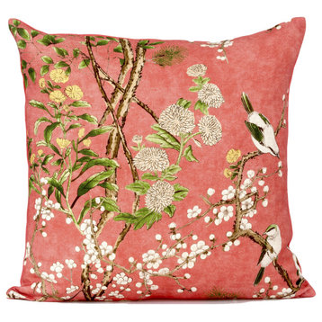 Thibaut Katsura Pillow Cover In Coral, Chinoiserie Pillow Cover, 20x20