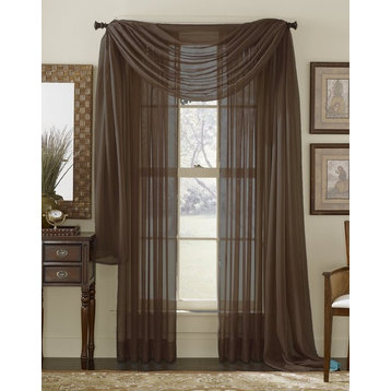 Set Of 4 Sheer Voile Curtain Panels 84" Long, Brown