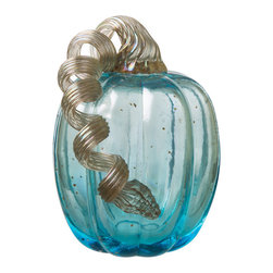 Glitzhome - 6.1" Blue Glass Pumpkin - Decorative Objects And Figurines