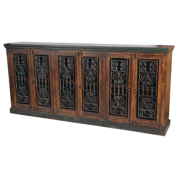 Arvada 6 Cast Iron Doors Solid Wood Buffet, Brown/Multi-Color