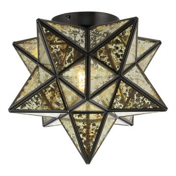 Stella 12" Moravian Star Metal/Mercury Glass LED Flush Mount, Oil Rubbed Bronze