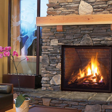 Q4 Gas Fireplace with a Brick Liner and an Ultra Definition Log Set