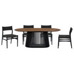 Armen Living - Pasadena Erie 5-Piece Oval Dining Set, Walnut & Black Finish Paper Cord Chairs - Transform your indoor dining space with the Pasadena Erie 5 Piece Oval Dining Set from Armen Living. This contemporary dining set features: 1 oval Pasadena table with a solid wood base and concrete bottom for added stability, and 4 Erie chairs constructed with solid wood frames and woven paper cord. The Danish and mid-century modern influences shine through in the sleek design that combines functionality with artistic flair. As versatile furniture pieces, these dining chairs transcend their traditional role, doubling as smart accent chairs or chic additions to your vanity. The ergonomic design ensures comfort during meals, providing both flexible support and style, while the open back and paper cord create a chair with unparalleled breathability. With a generous tabletop length of 79 inches, this dining room table provides ample space for family dinners or entertaining guests. Crafted with meticulous attention to detail, the oval shape of the table adds a touch of modern elegance to any space. This cohesion serves to enhance the clean, simple aesthetic of this set, which is sure to create a focal point in any room. Perfect for intimate dinners or casual family meals, this five-piece set is designed for those who appreciate a blend of form and function. Elevate your dining experience with the Pasadena Erie dining table set. This dining set is available in multiple color variations including: a black oak finish with black chairs, a natural oak finish with natural oak chairs, a natural oak finish with black chairs, and a walnut tabletop with black finish and black chairs.