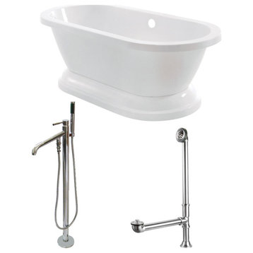 Aqua Eden 67" Acrylic Pedestal Tub With Faucet Combo, White/Polished Chrome
