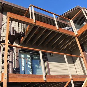 Cable Railing w/ Clay Aluminum Posts for Two-Story Deck System in Novato, CA