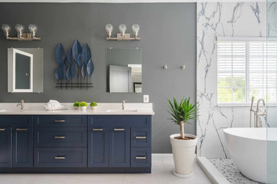 Sophisticated Calm: Navy Blue Vanity Setting the Tone for a Luxurious Bathroom