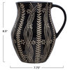 Stoneware Pitcher with Wax Relief Botanicals, Black and Natural