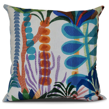 18x18", Tropical Jungle, Floral Print Outdoor Pillow, Light Blue