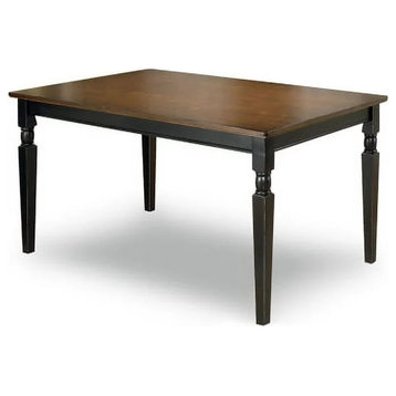 Farmhouse Dining Table, Carved Wood Legs & Spacious Rectangular Top, Black/Brown