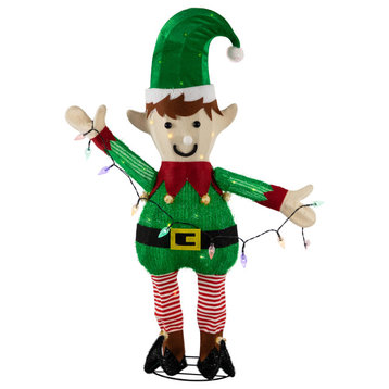 34.25" LED Lighted Elf Holding Christmas Lights Outdoor Yard Decoration
