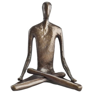 Cast Bronze Finish Small Yoga Sculpture Figurine Statue ~ Female Twist Stretch 