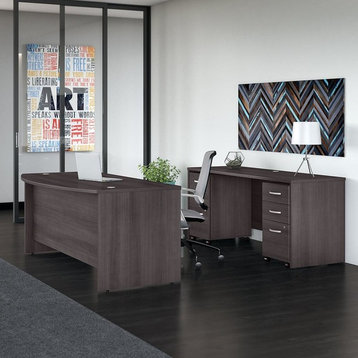 Studio C 72"X36D Bow Front Desk And Credenza With Mobile File Cabinets