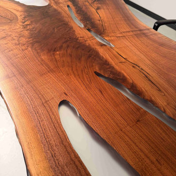 Rustic Black Walnut Dining Table with Creamy White Translucent Resin