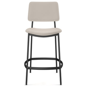 Amisco Sullivan Counter and Bar Stool, Cream Faux Leather / Black Metal, Counter Height