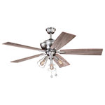 Vaxcel - Clybourn 52" Ceiling Fan, Satin Nickel With Driftwood-Walnut Blades - Even though the ceiling fan is often out of sight it is usually the center of the room which is why its presence and its style brings everything together. The Clybourn Fan in satin nickel finish has a distinct contemporary if classic design with wire casing over vintage bulbs and attractive driftwood and walnut reversible blades for a change of pace. A pull chain makes it easy to change the speeds. Perfect for any living room kitchen or office.