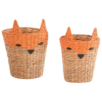 2-Piece Set Round Fox Baskets, Natural