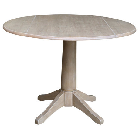 42" Round dual drop Leaf Pedestal Table - 30.3 "H, Washed Gray Taupe