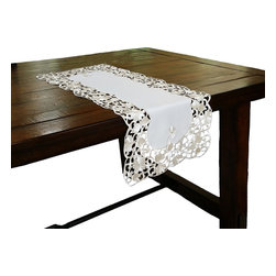 Xia Home Fashions - Daisy Lace Embroidered Cutwork Table Runner, 16x34 - Table Runners