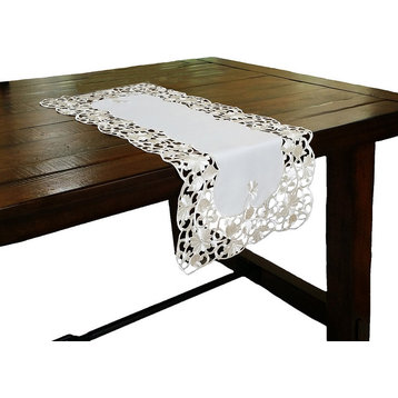 Daisy Lace Embroidered Cutwork Table Runner, 16x34