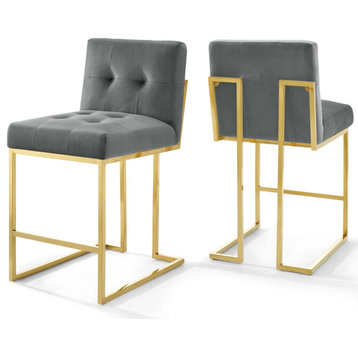 Privy Counter Stool Set of 2 - Modern Design Gold Stainless Steel Base Perform