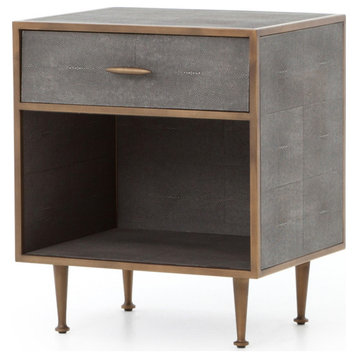 Mauro End Table Gray Shagreen, Antique Brass