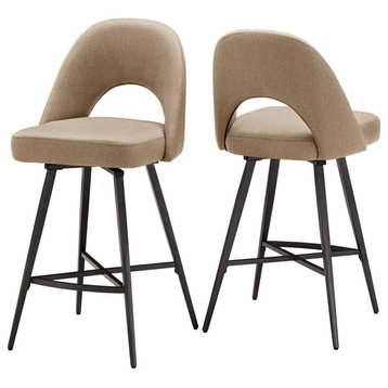 Tierno Metal Fabric Swivel Bar Stools, Set of 2, Beige, Counter Height