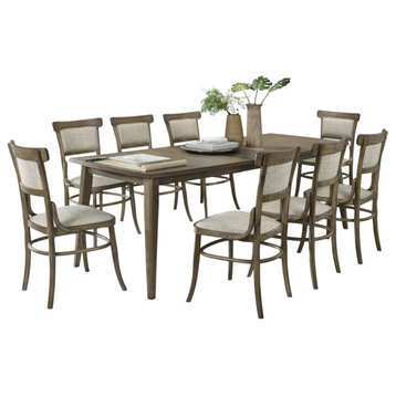 Bistro Walnut 9-Piece Extendable Dining Set With Off White Fabric Dining Chairs