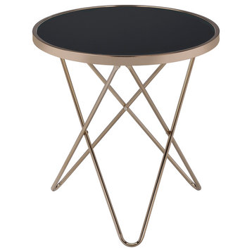 Volute Collection End Table, Black Glass Top