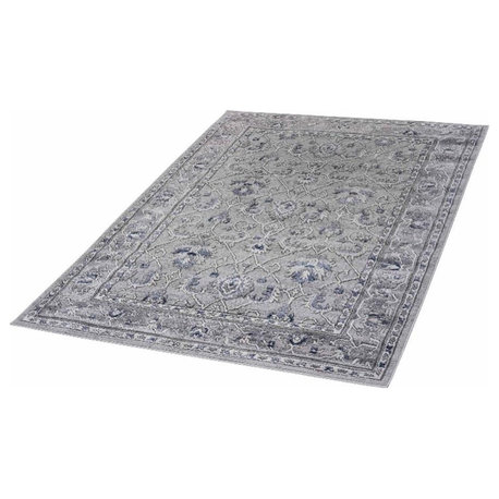Usak Collection 6' x 9' Gray/Blue Oriental Distressed Non-Shedding Area Rug