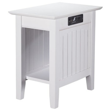 AFI Nantucket Solid Wood Chair Side Table with Built in Device Charger in White