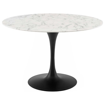 Modern Room Round Dining Table, Artificial Marble Stone Metal, Black White