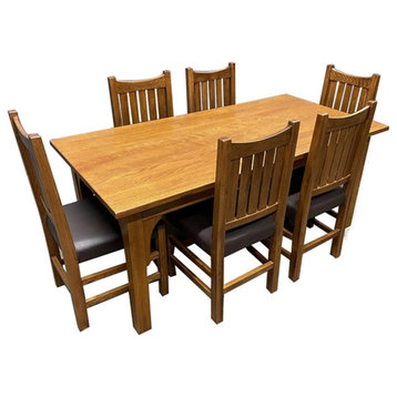 Crafters and Weavers Arts and Crafts 7-Piece Solid Wood Dining Set in Cherry