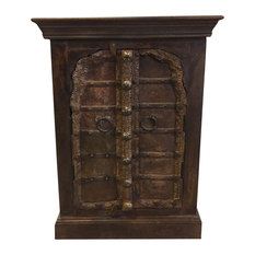 Mogul Interior - Consigned Antique Mehrab Patina Doors Side Chest, Nightstands, carved End Tables - Nightstands And Bedside Tables