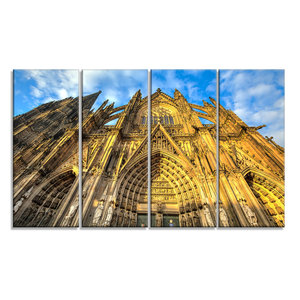 Designart Green Northern Lights Aurora Large Abstract Glossy Metal Wall Art 48x28-4 Equal Panels