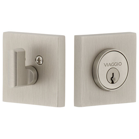 Quadrato Rosette Single Cylinder Deadbolt, Satin Nickel